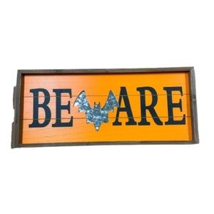 Home | “Beware” Sparkly Bat Halloween Sign Home Wall Decor 21 x 9.5” NWOT